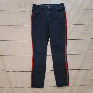 Seven7	Dark Wash Ankle Skinny Jeans Red Racing Stripe Jeans -Size:	4